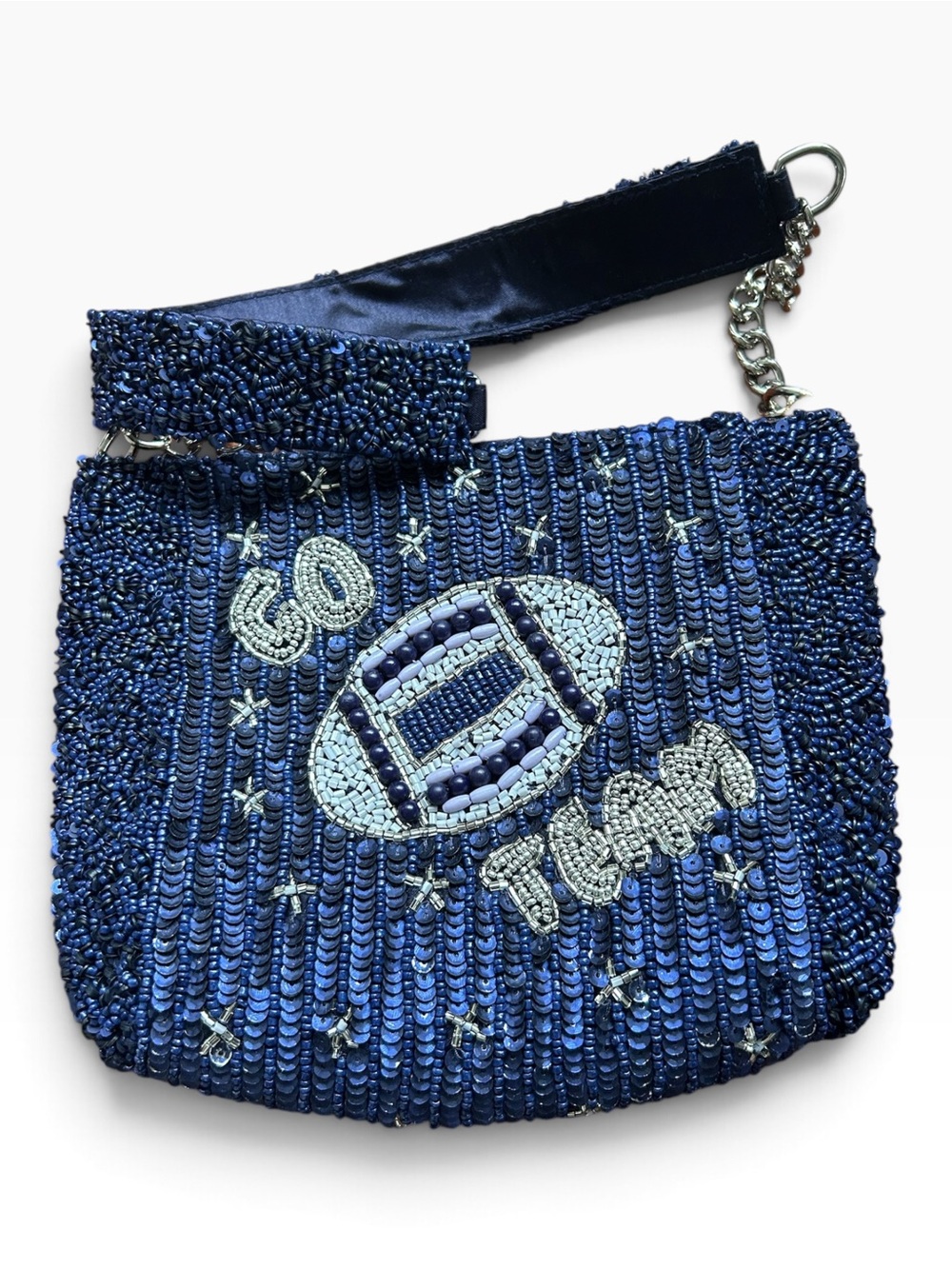 Navy Beaded Football Motif Shoulder Bag